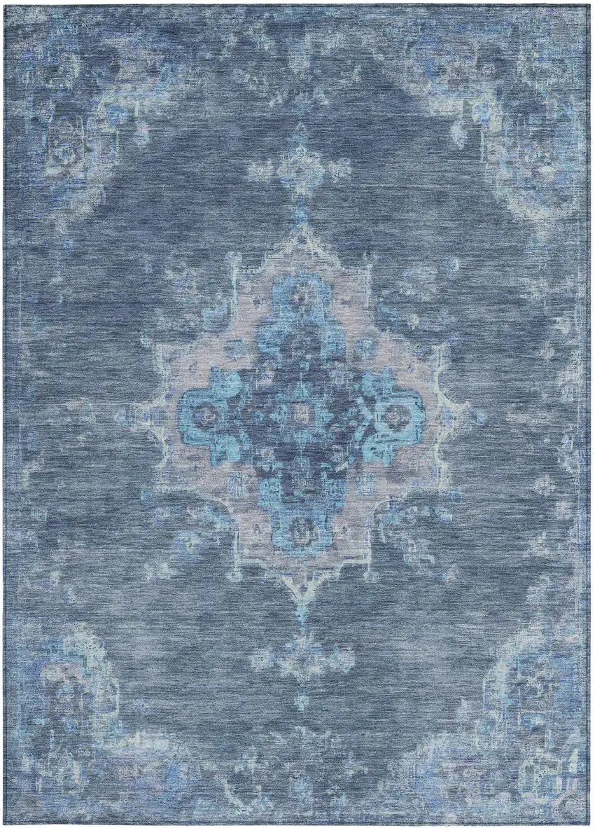 Blue And Gray Medallion Washable Indoor Outdoor Area Rug Photo 5
