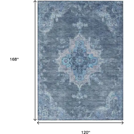 Blue And Gray Medallion Washable Indoor Outdoor Area Rug Photo 3