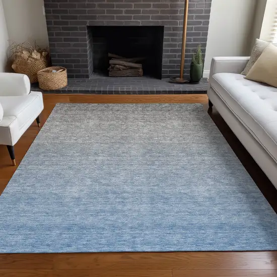Blue And Gray Ombre Washable Area Rug With UV Protection Photo 5