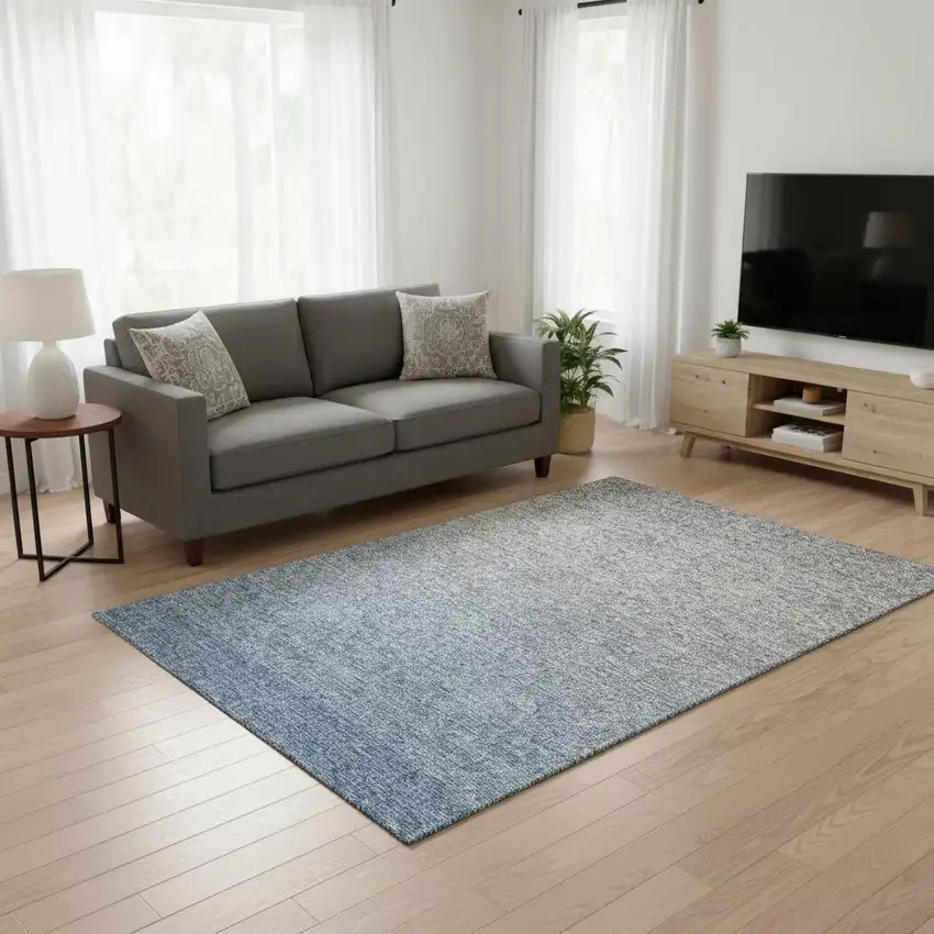 Blue And Gray Ombre Washable Area Rug With UV Protection Photo 2