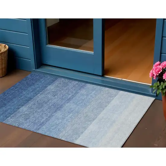 Blue And Gray Ombre Washable Indoor Outdoor Area Rug Photo 1