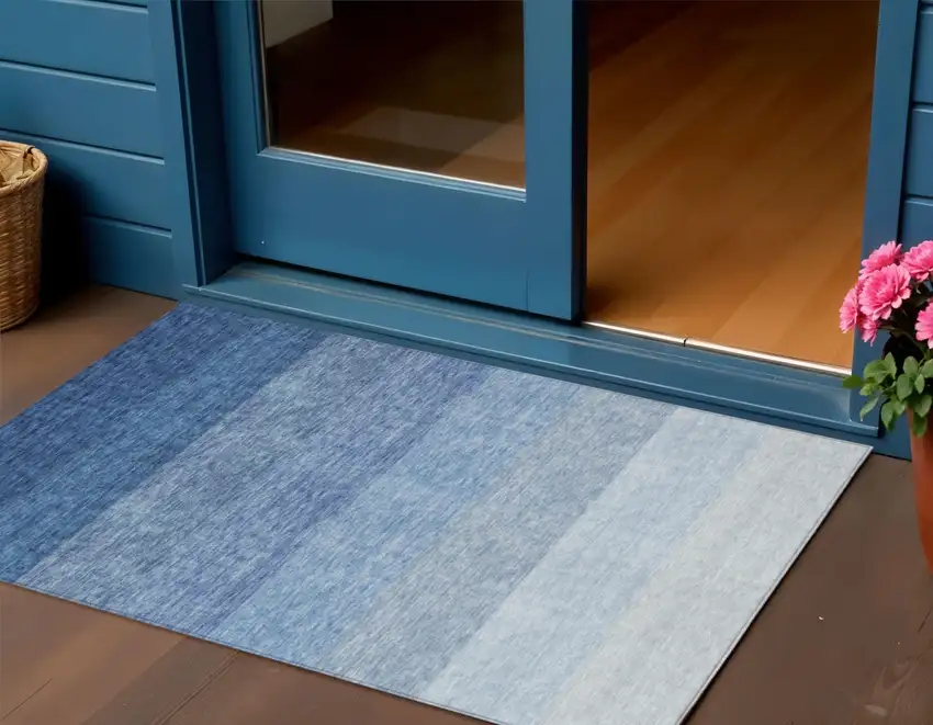 Blue And Gray Ombre Washable Indoor Outdoor Area Rug Photo 1