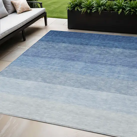 Blue And Gray Ombre Washable Indoor Outdoor Area Rug Photo 1