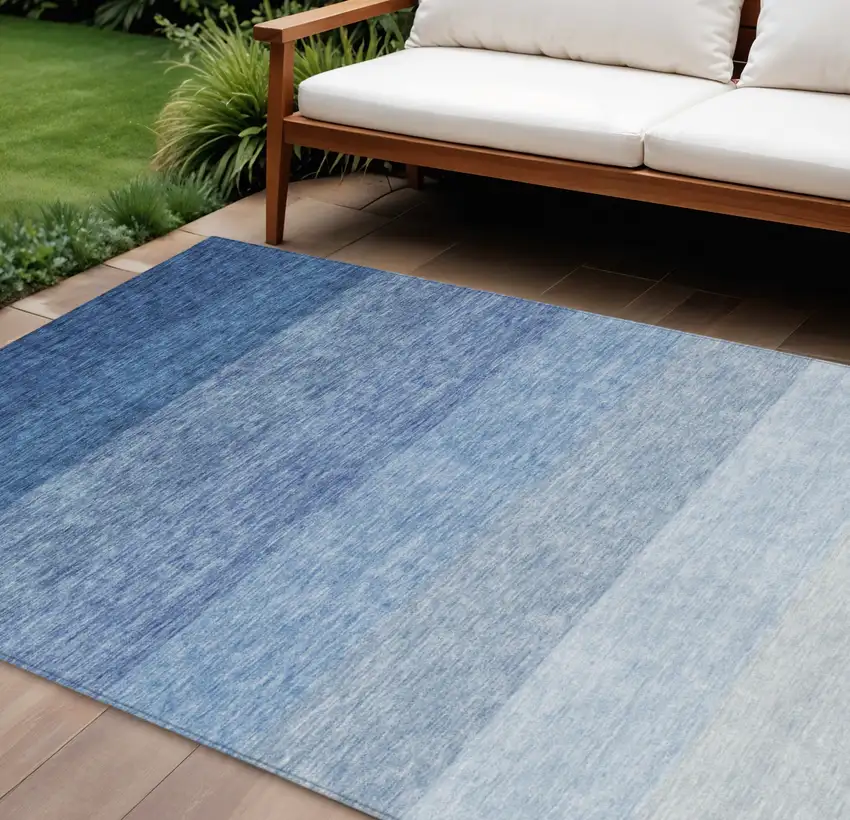 Blue And Gray Ombre Washable Indoor Outdoor Area Rug Photo 1
