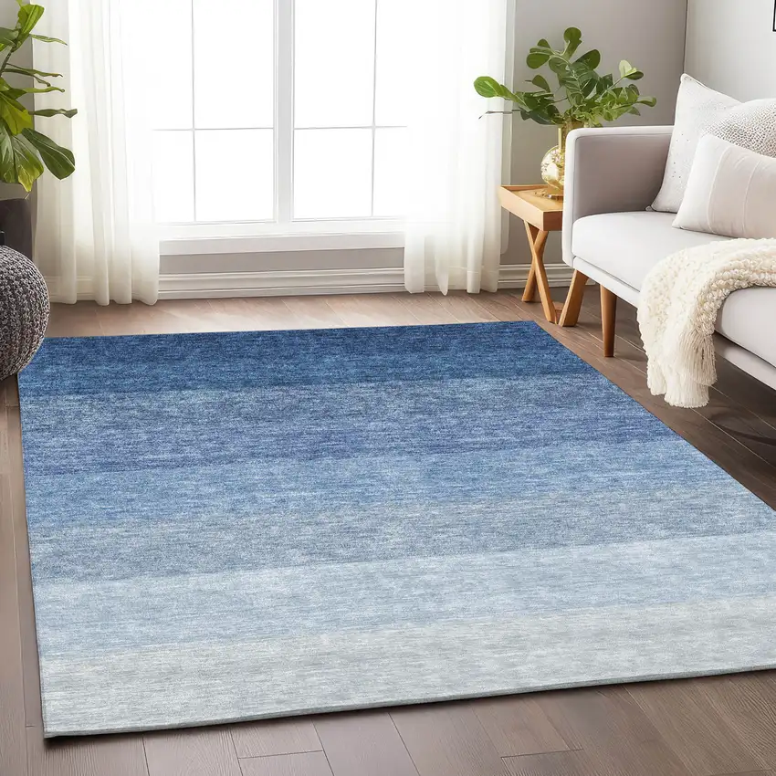 Blue And Gray Ombre Washable Indoor Outdoor Area Rug Photo 8