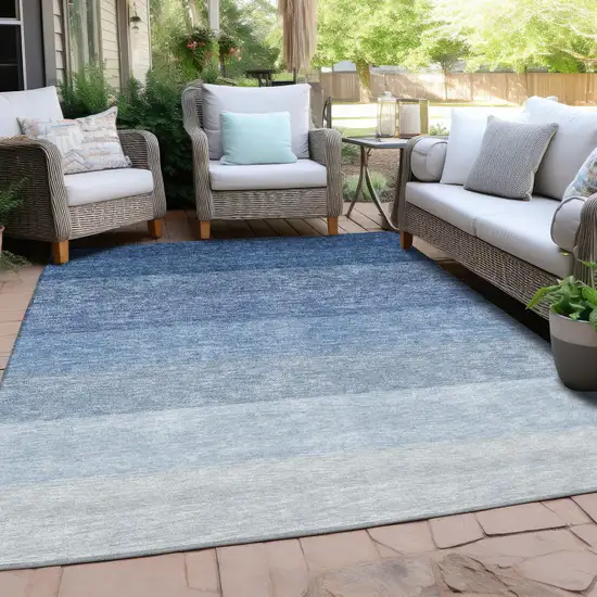 Blue And Gray Ombre Washable Indoor Outdoor Area Rug Photo 7