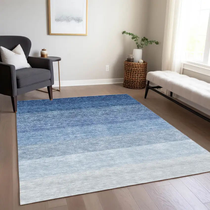 Blue And Gray Ombre Washable Indoor Outdoor Area Rug Photo 9