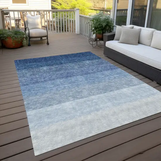 Blue And Gray Ombre Washable Indoor Outdoor Area Rug Photo 9