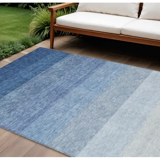 Blue And Gray Ombre Washable Indoor Outdoor Area Rug Photo 1
