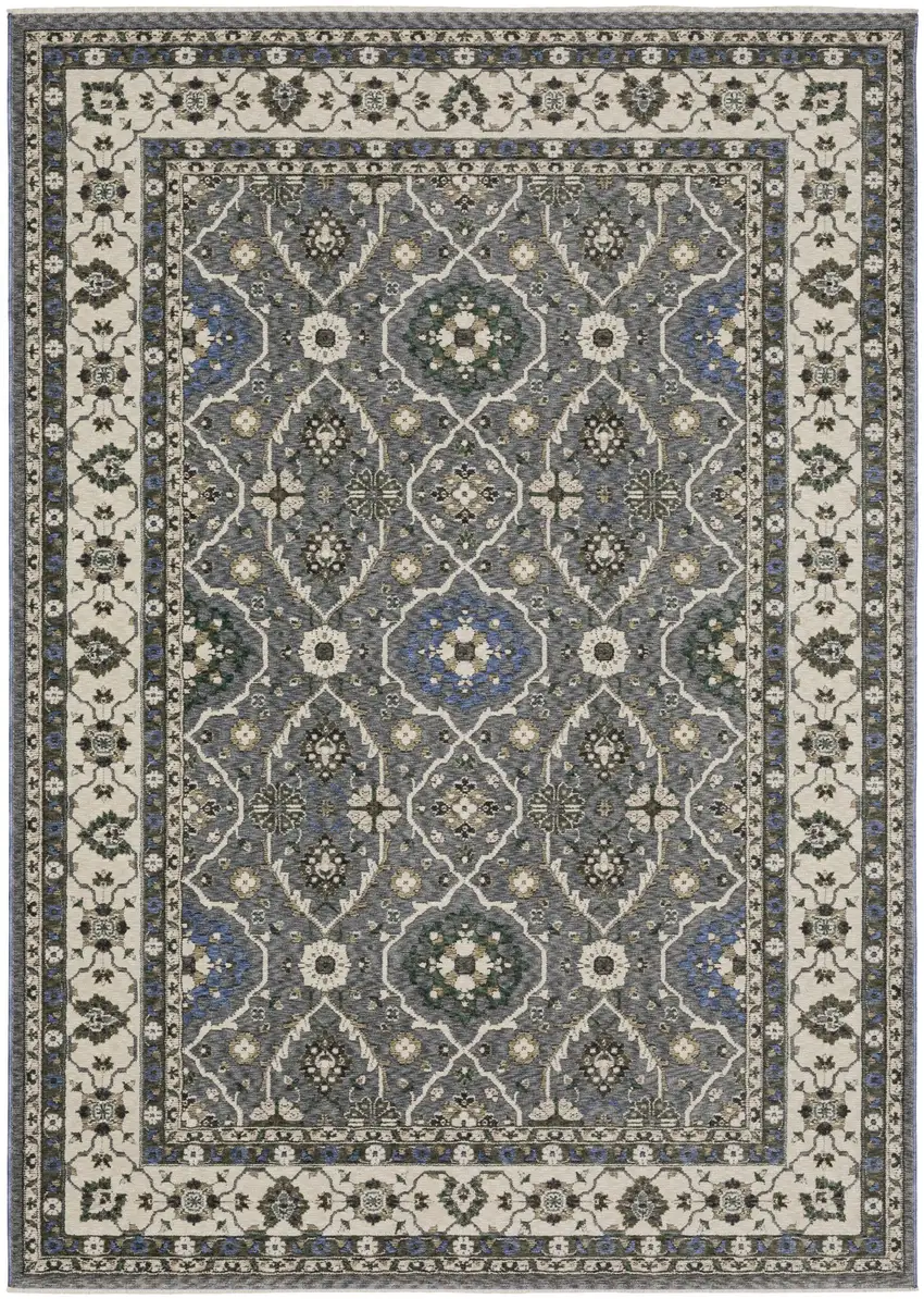 Blue And Gray Oriental Area Rug With Fringe Photo 2