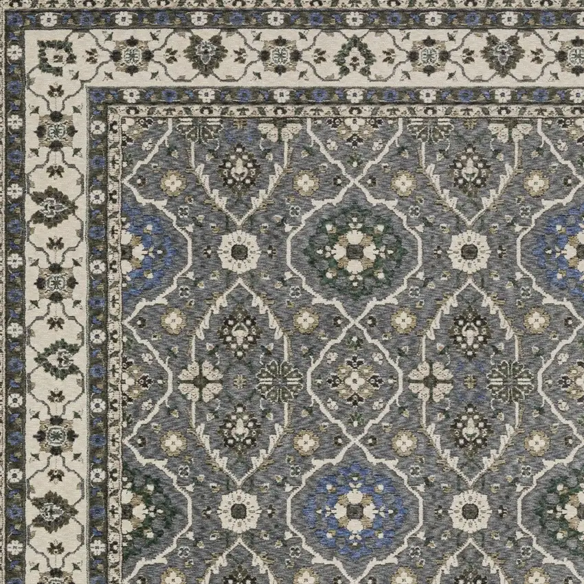 Blue And Gray Oriental Area Rug With Fringe Photo 7