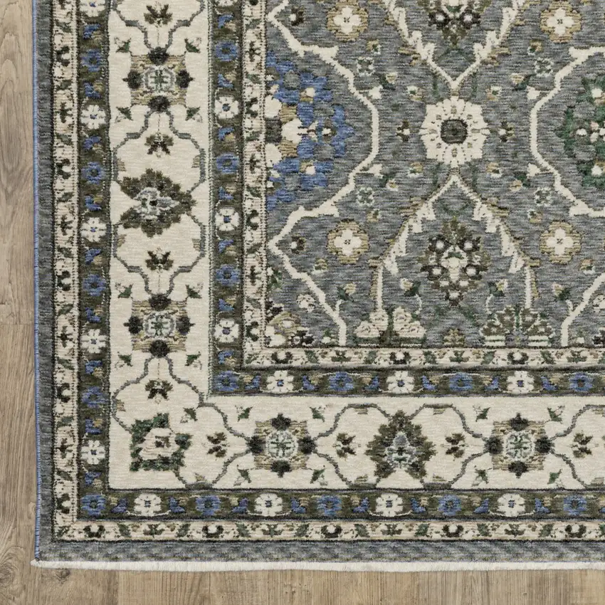 Blue And Gray Oriental Area Rug With Fringe Photo 7