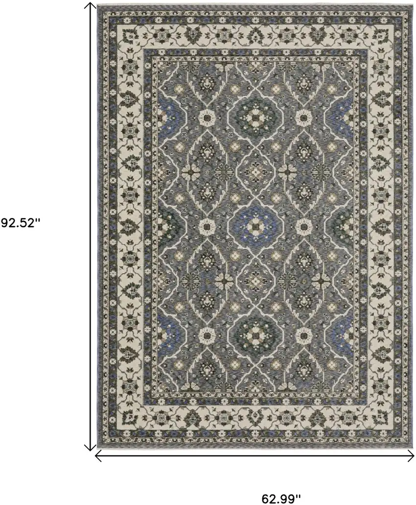 Blue And Gray Oriental Area Rug With Fringe Photo 3