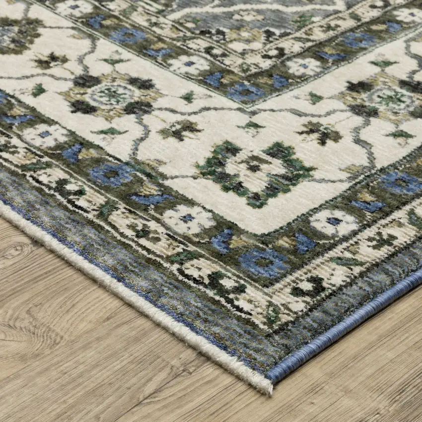 Blue And Gray Oriental Area Rug With Fringe Photo 4
