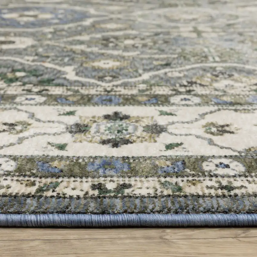 Blue And Gray Oriental Area Rug With Fringe Photo 5