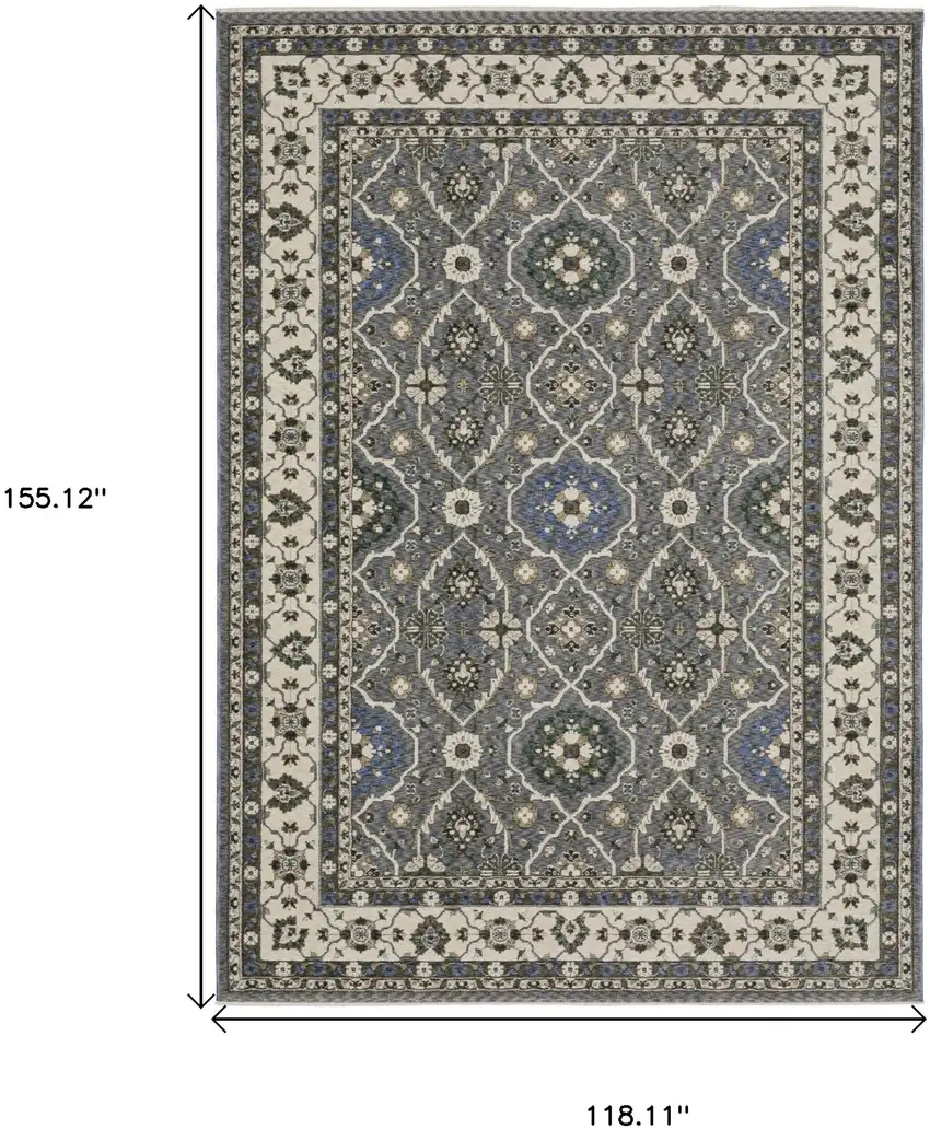 Blue And Gray Oriental Area Rug With Fringe Photo 3