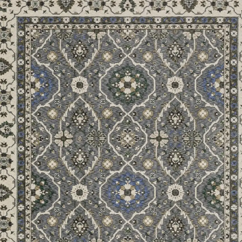 Blue And Gray Oriental Area Rug With Fringe Photo 8