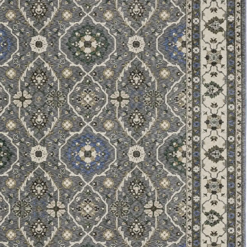 Blue And Gray Oriental Area Rug With Fringe Photo 8