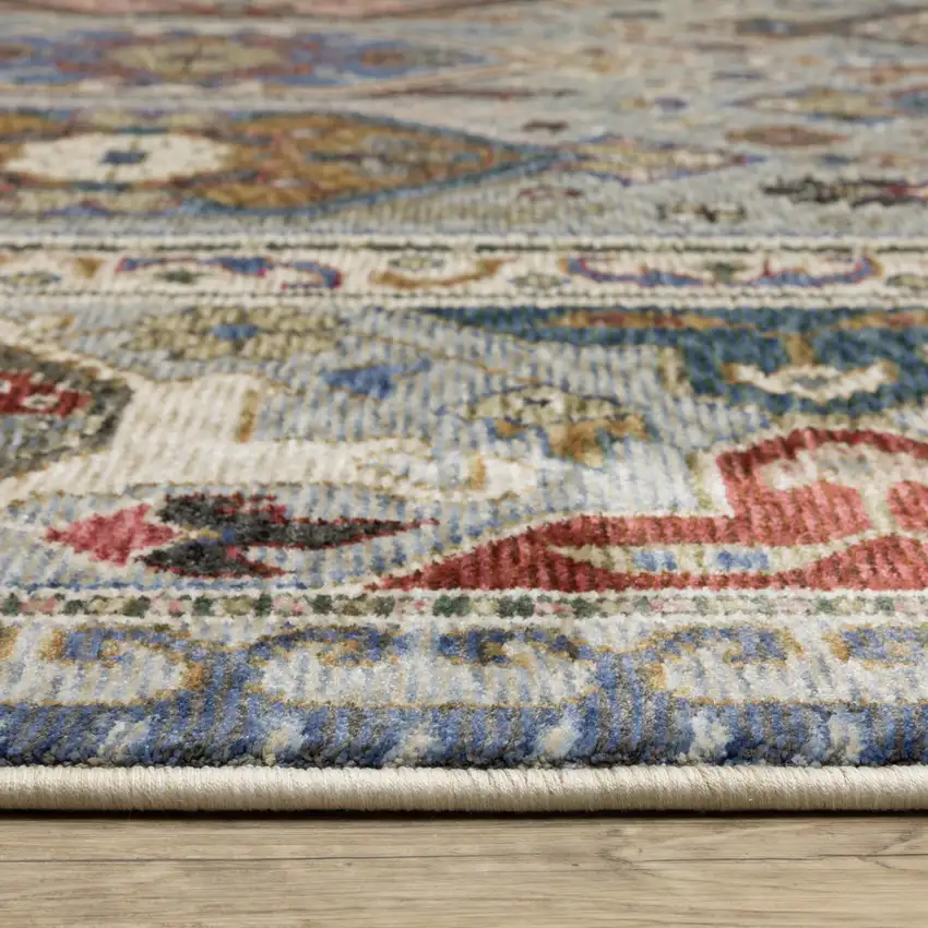 Blue And Gray Oriental Area Rug With Fringe Photo 6