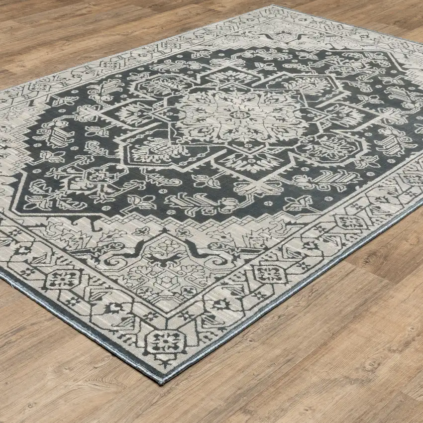 Blue And Gray Oriental Area Rug Photo 4