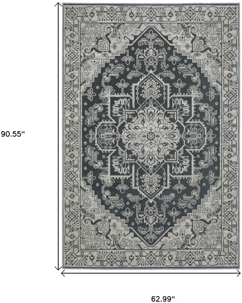 Blue And Gray Oriental Area Rug Photo 3