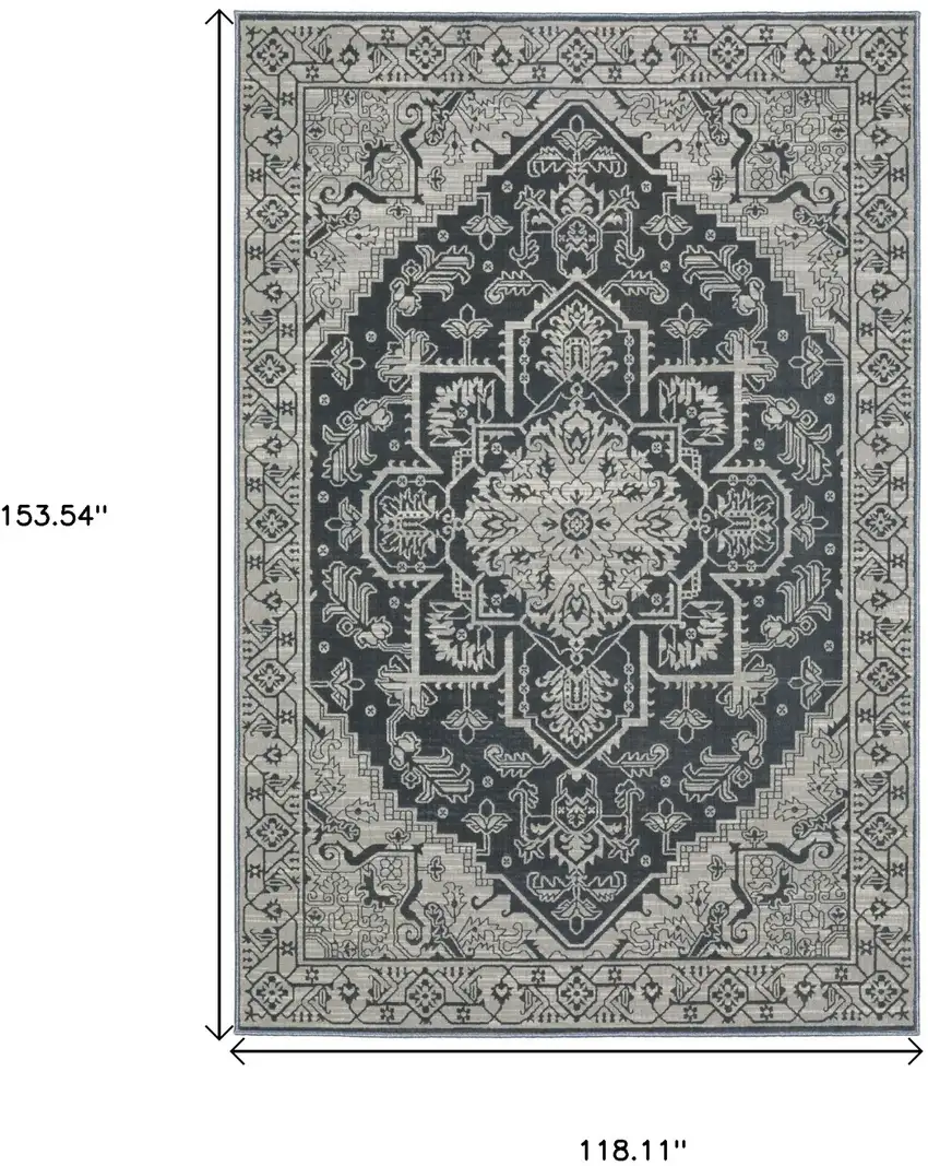 Blue And Gray Oriental Area Rug Photo 3