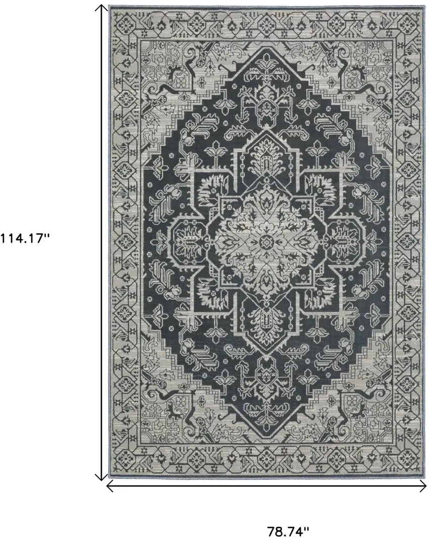 Blue And Gray Oriental Area Rug Photo 3