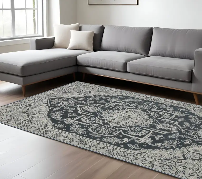 Blue And Gray Oriental Area Rug Photo 1