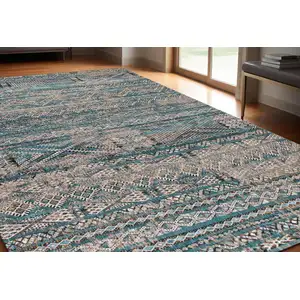 Photo of Blue And Gray Oriental Kilim Washable Area Rug
