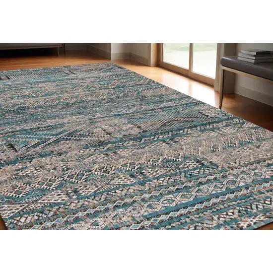 Blue And Gray Oriental Kilim Washable Area Rug Photo 1