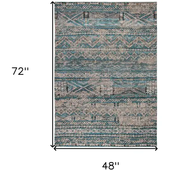 Blue And Gray Oriental Kilim Washable Area Rug Photo 5