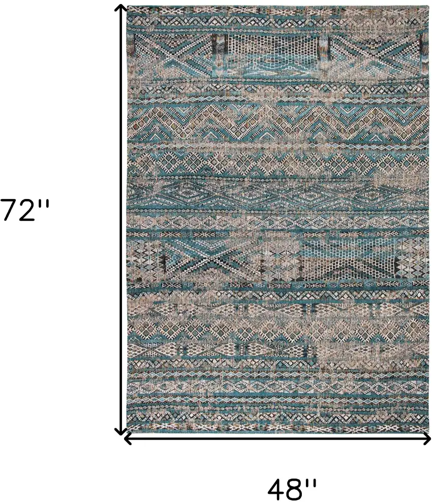 Blue And Gray Oriental Kilim Washable Area Rug Photo 5