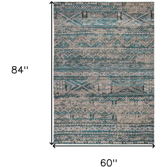 Blue And Gray Oriental Kilim Washable Area Rug Photo 5