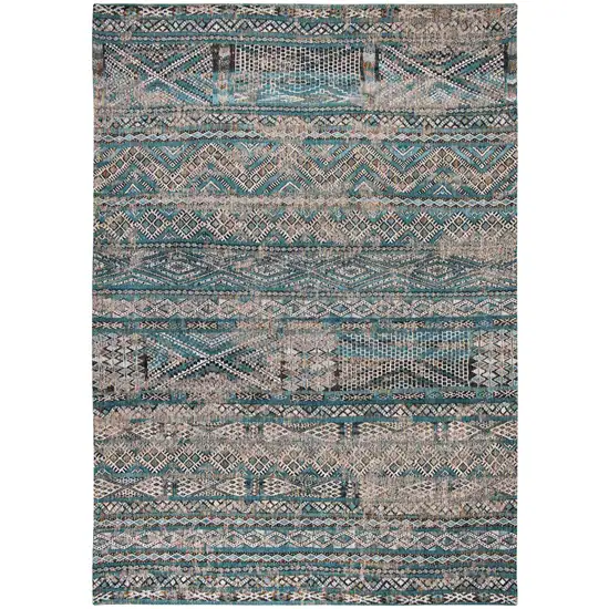 Blue And Gray Oriental Kilim Washable Area Rug Photo 2