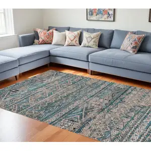Photo of Blue And Gray Oriental Kilim Washable Area Rug