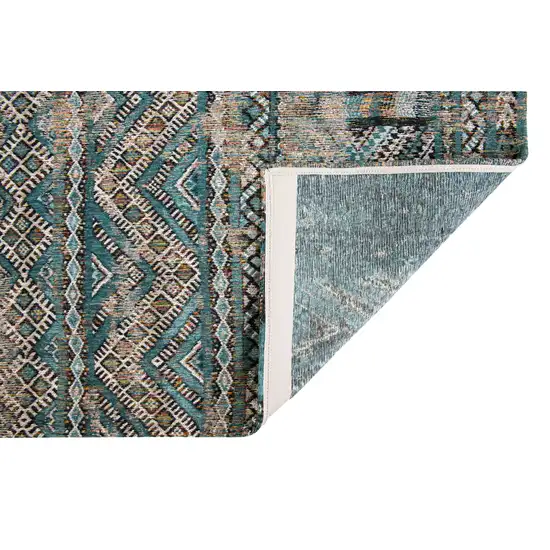 Blue And Gray Oriental Kilim Washable Area Rug Photo 6