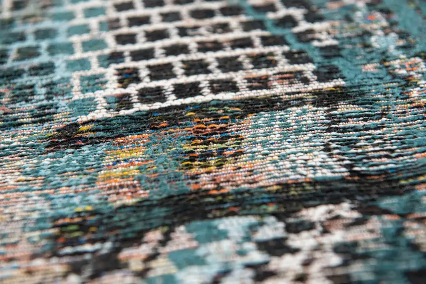 Blue And Gray Oriental Kilim Washable Area Rug Photo 7