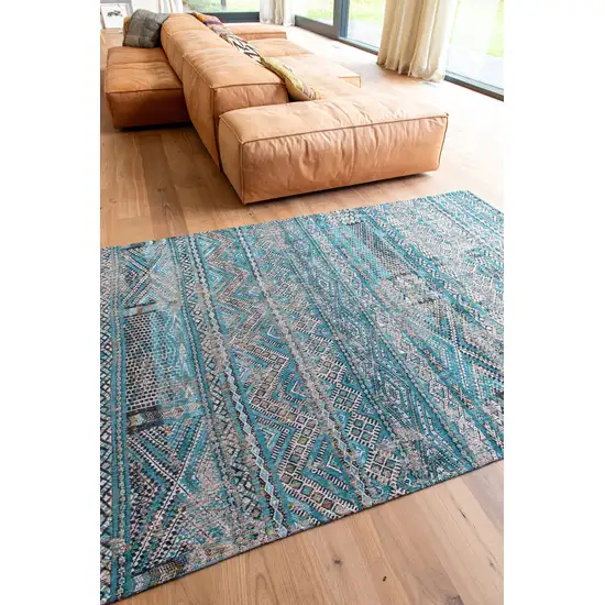 Blue And Gray Oriental Kilim Washable Area Rug Photo 4