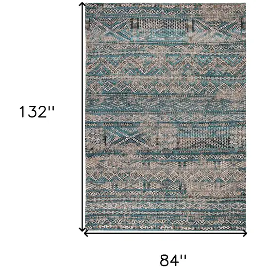 Blue And Gray Oriental Kilim Washable Area Rug Photo 5