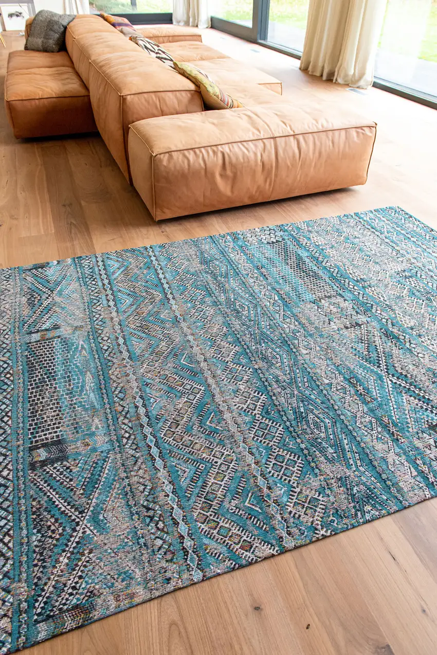 Blue And Gray Oriental Kilim Washable Area Rug Photo 4