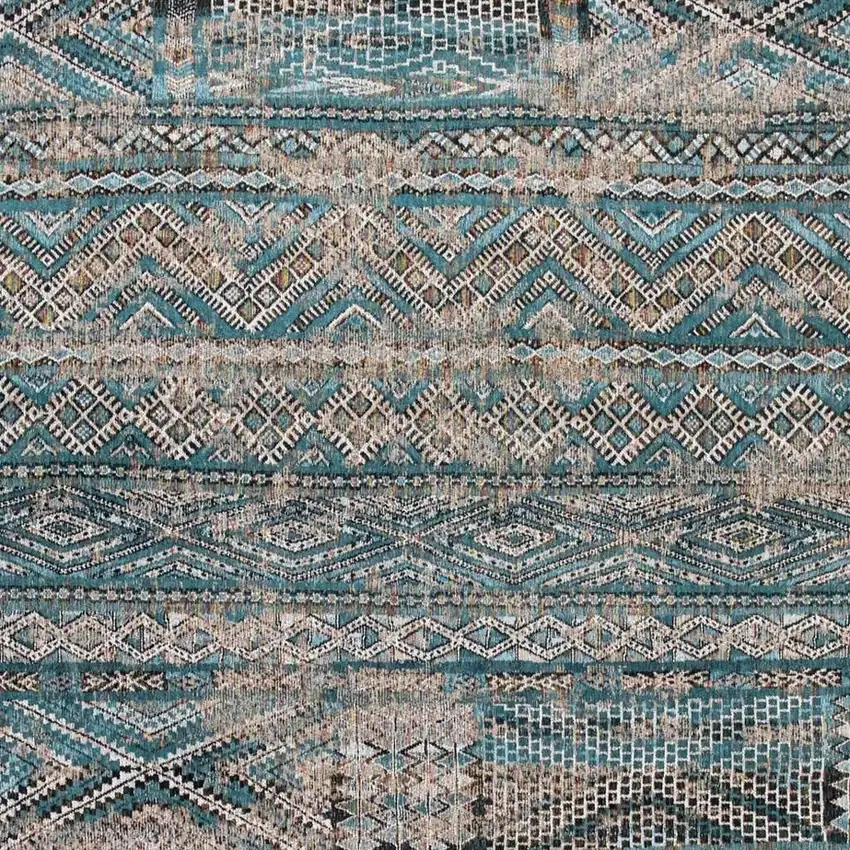 Blue And Gray Oriental Kilim Washable Area Rug Photo 3