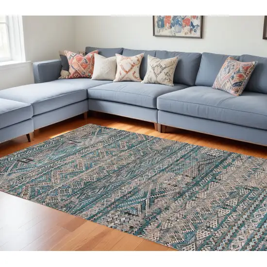 Blue And Gray Oriental Kilim Washable Area Rug Photo 1