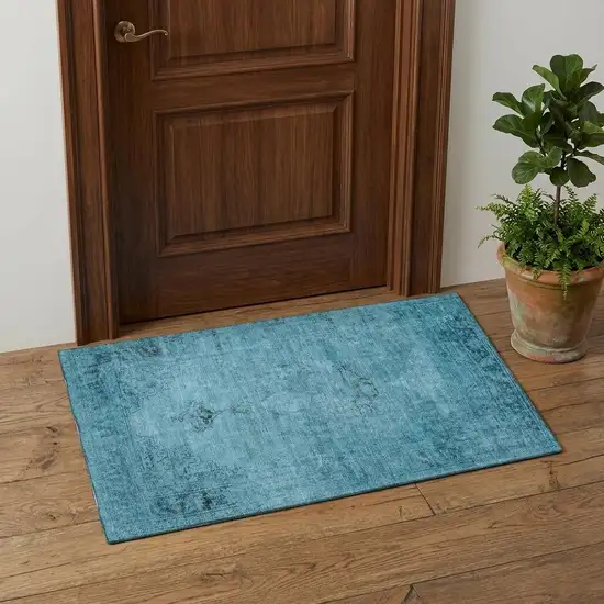 Blue And Gray Oriental Washable Area Rug With UV Protection Photo 1