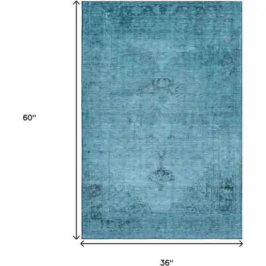 Blue And Gray Oriental Washable Area Rug With UV Protection Photo 5