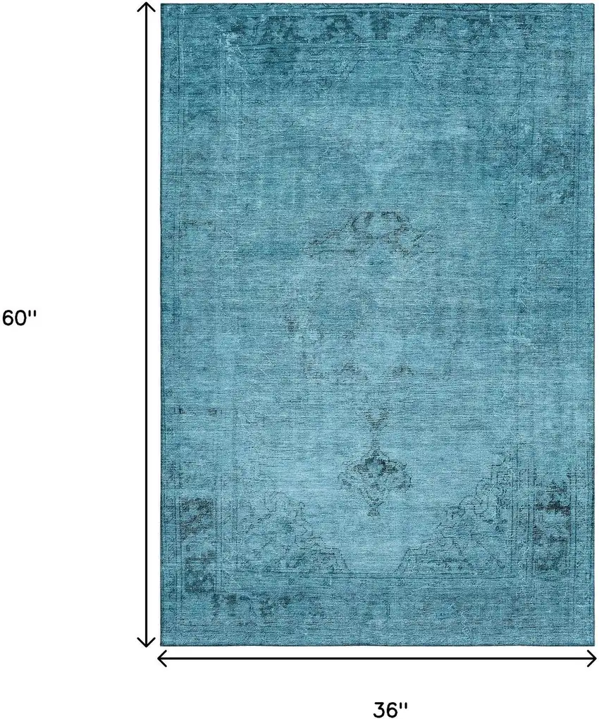 Blue And Gray Oriental Washable Area Rug With UV Protection Photo 5