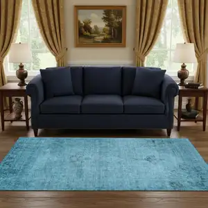 Photo of Blue And Gray Oriental Washable Area Rug With UV Protection