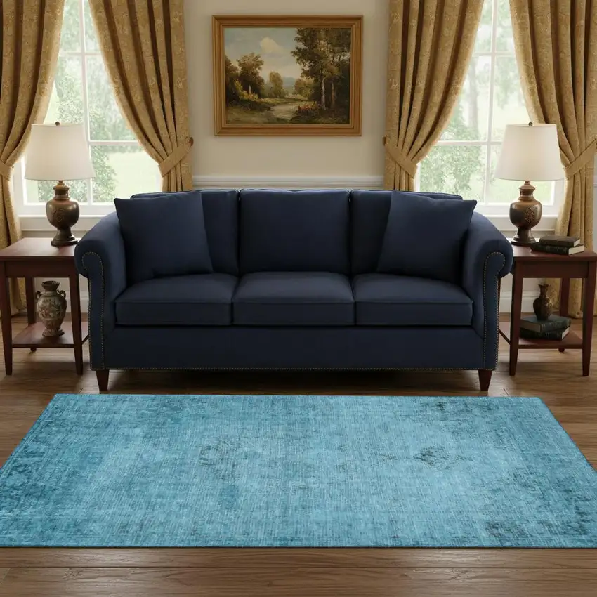 Blue And Gray Oriental Washable Area Rug With UV Protection Photo 1