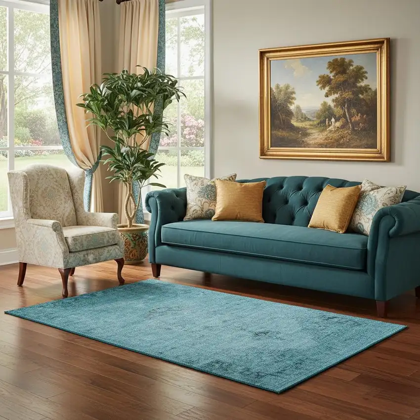 Blue And Gray Oriental Washable Area Rug With UV Protection Photo 1