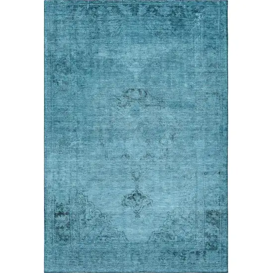 Blue And Gray Oriental Washable Area Rug With UV Protection Photo 4
