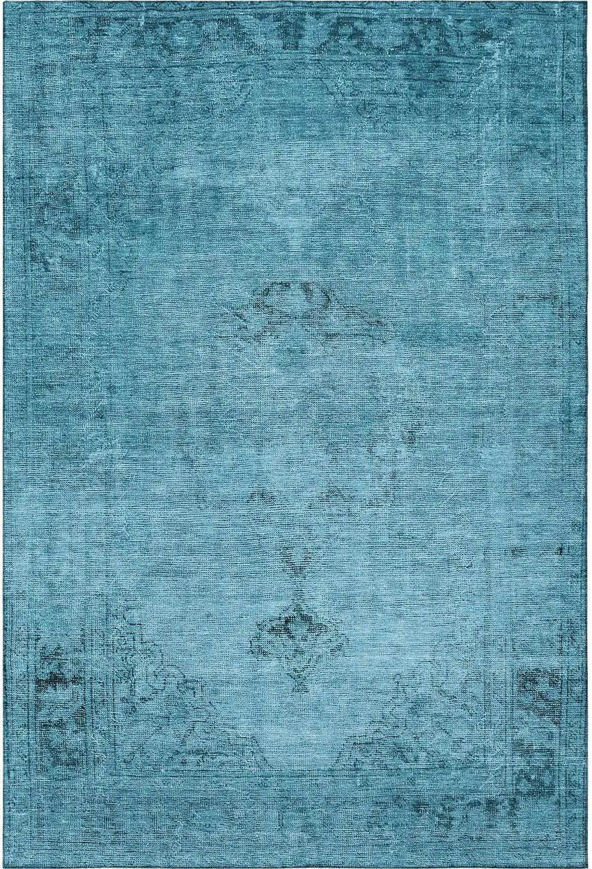 Blue And Gray Oriental Washable Area Rug With UV Protection Photo 4
